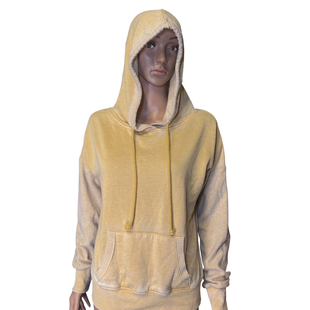 BKE Yellow Acid Wash Pullover Hoodie Womens Small Relaxed Fit LV9M16718U